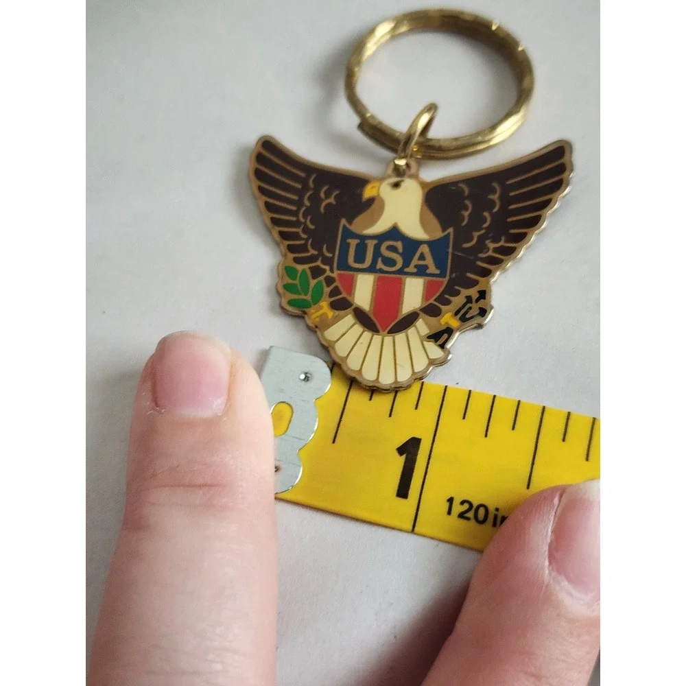 Vintage Gift Creations USA Eagle Keychain Gold Tone Enamel Patriotic Americana